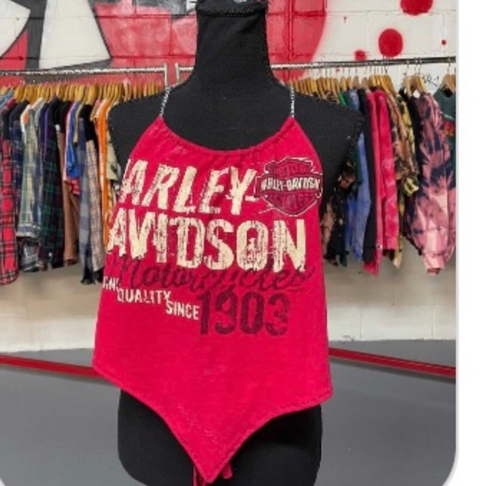 Harley Davidson custom 1 of 1 openback tie shirt Made from a vintage Harley top